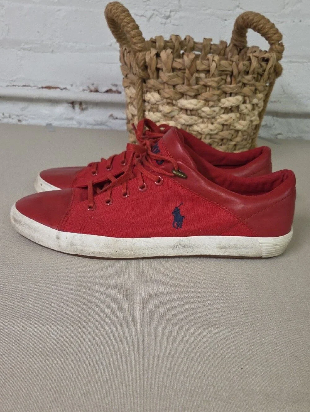 Polo Ralph Lauren Jerome Low Red Canvas Leather Sneakers Men's 10